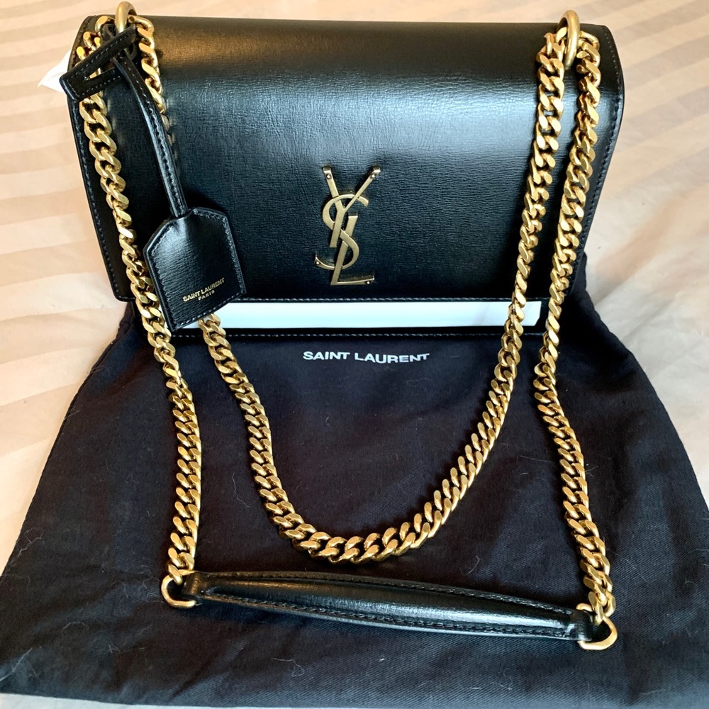 ✨NWOT! YSL Saint Laurent Black and White Sunset Gold Chain Medium Shoulder Bag